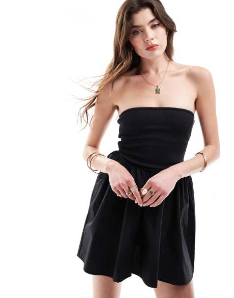 Cotton On bandeau mini puff ball dress in black - view 1