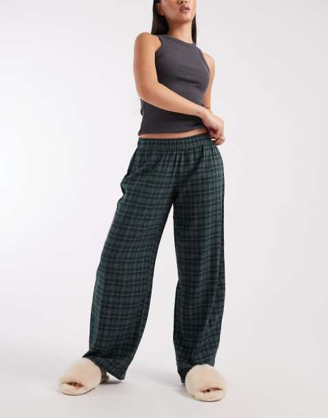 Cotton On barrel leg flannel lounge pants in pine cone green and blue - view 1
