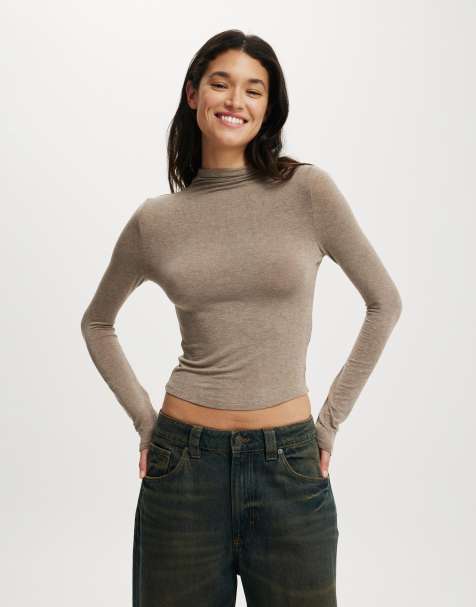 Cotton On Base layer mock neck long sleeve in brown - view 1
