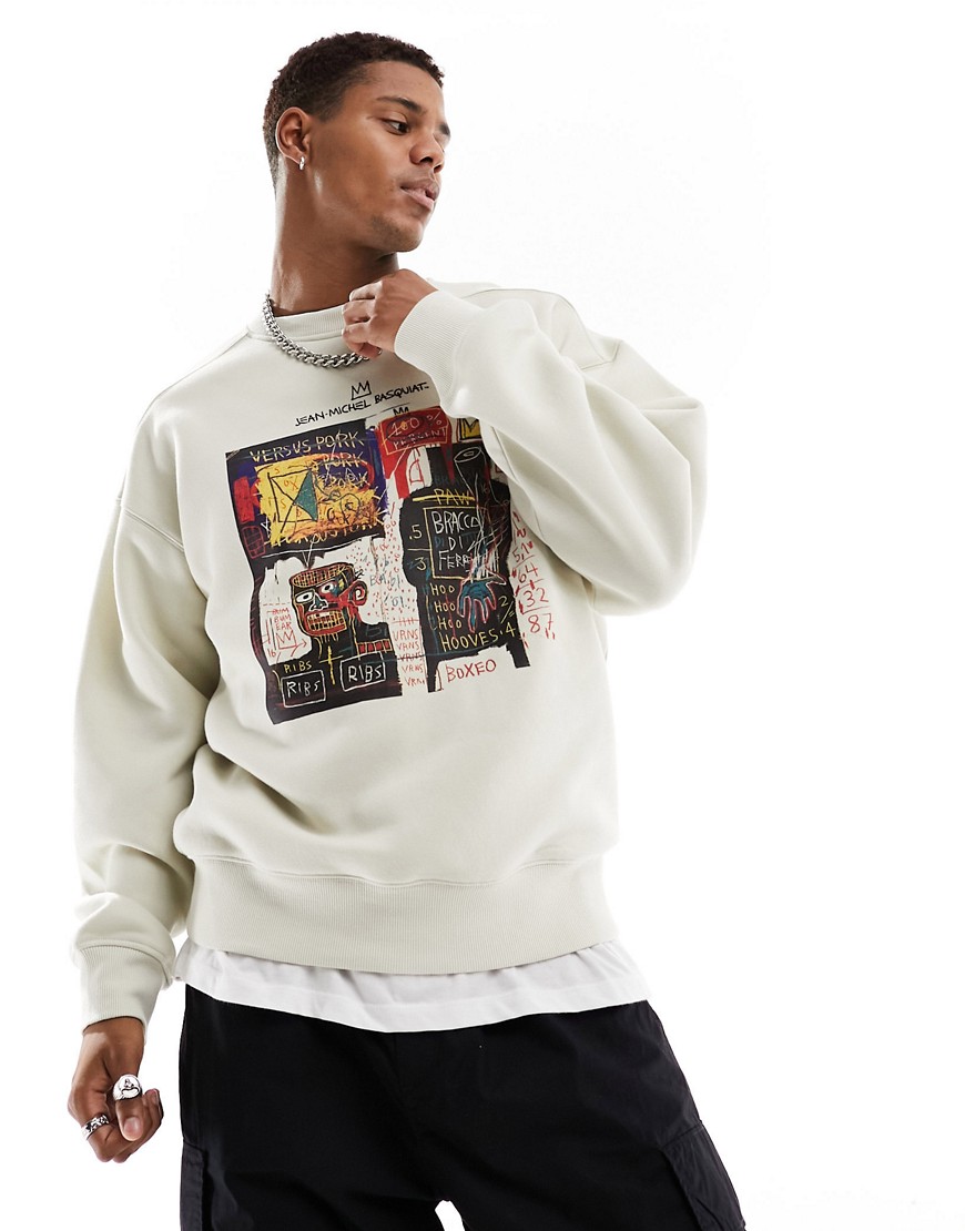 Cotton On Basquiat art print relaxed sweatshirt in ecru-Grey