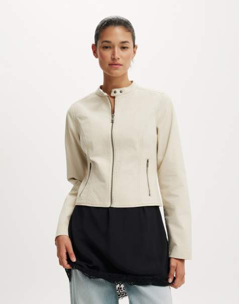Cotton On Bay moto jacket in off-white