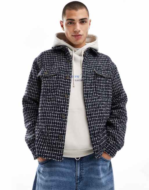 Cotton On beckley overshirt in navy grid | ASOS