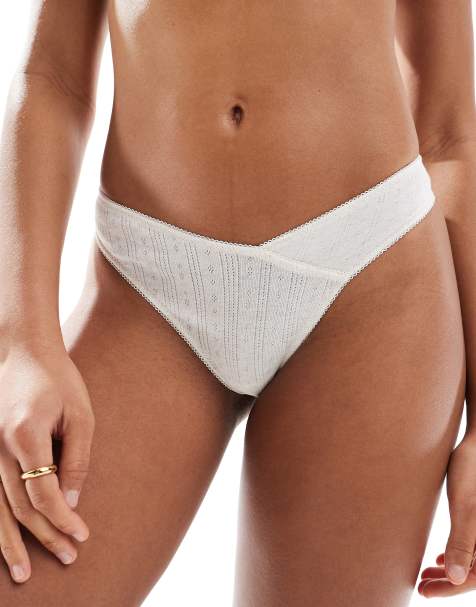 Cotton On – Beige, pointellestickade stringtrosor i bomull - view 1