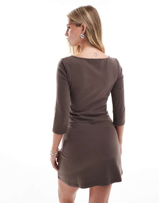 Cotton On bella mini dress in dark truffle | ASOS