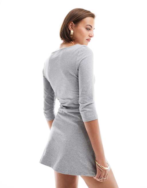 Cotton On – Bella – Szara sukienka mini z rękawami 3/4, 3 z 4