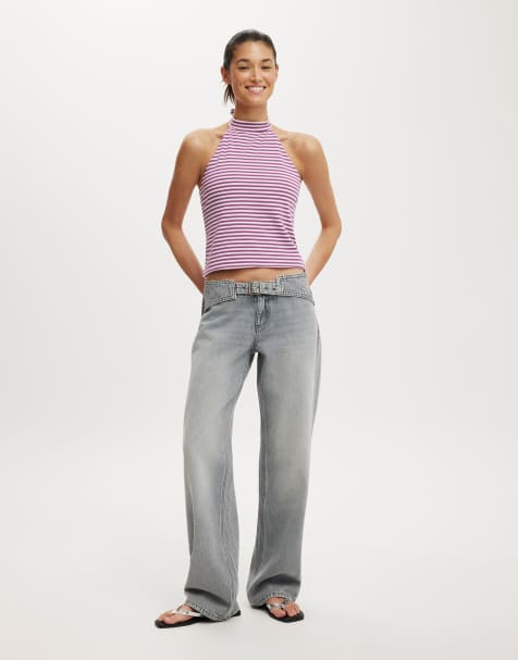 Cotton On Belted low rise straight jean in black - view 1