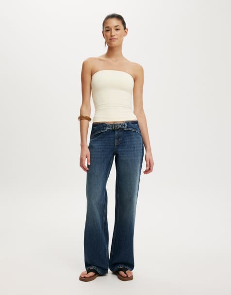 Cotton On Belted low rise straight jean in blue - view 1