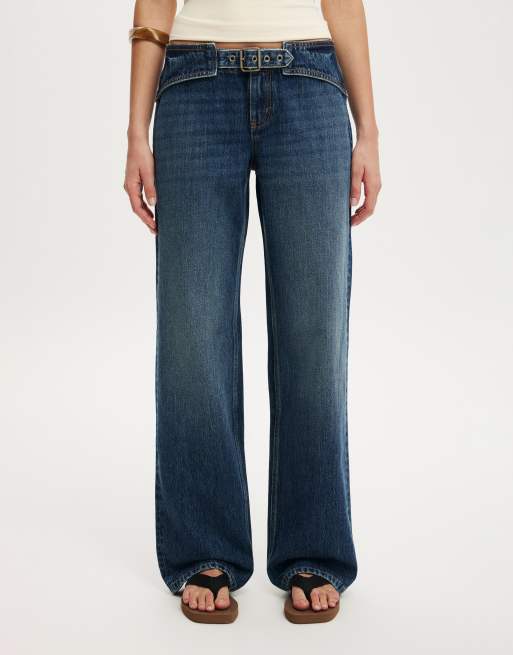 Cotton On Belted low rise straight jean in blue, 4 of 4