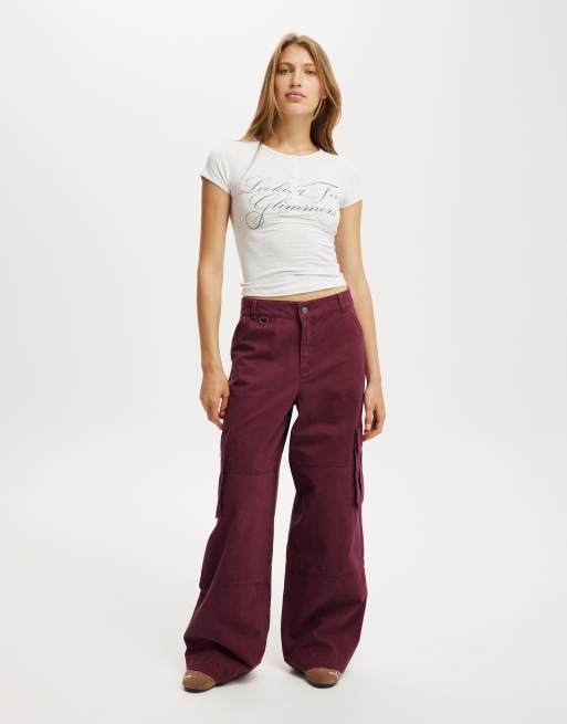 Cotton  On Benny cargo pant in burgundy 