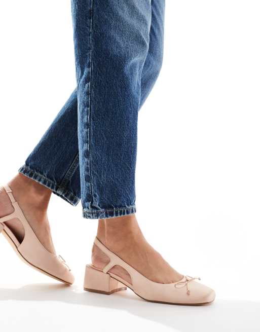 Cotton On Betty ballet pumps with block heel in pink satin, 3 of 4