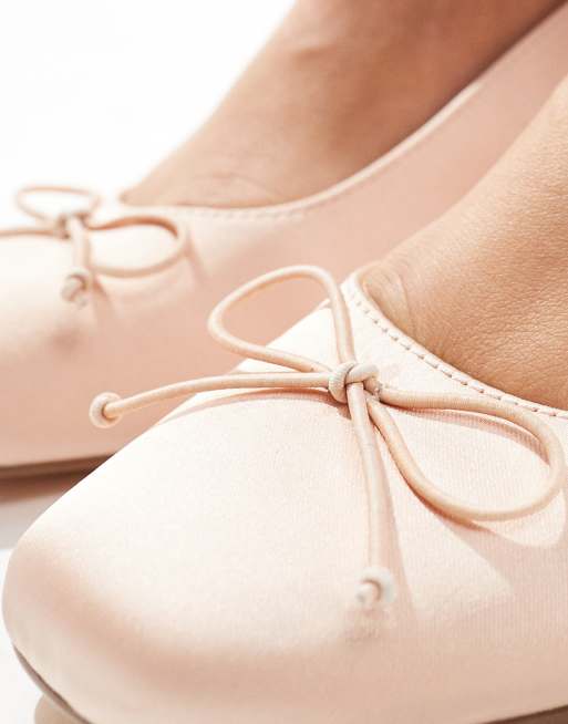 Cotton On Betty ballet pumps with block heel in pink satin, 4 of 4