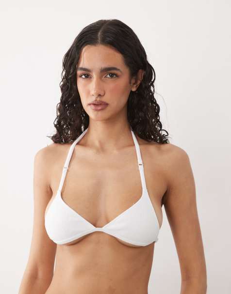 Cotton On – Biała dżersejowa braletka z dekoltem typu halter i trójkątnymi miseczkami - view 1
