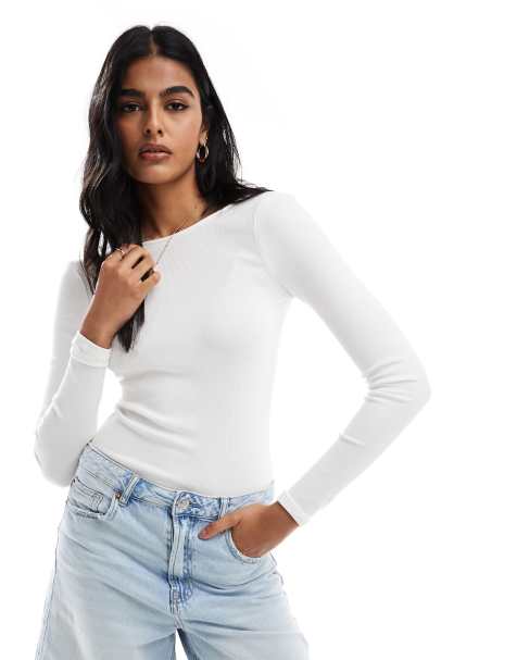 Cotton On – Białe prążkowane body z odkrytymi plecami - view 1
