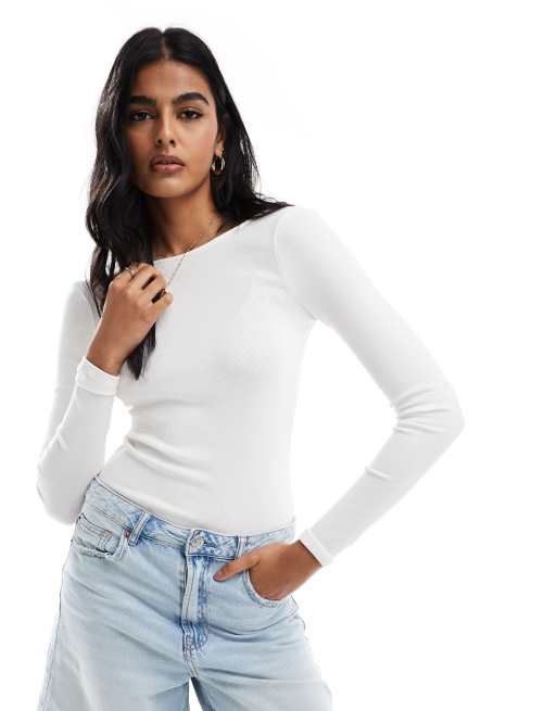 Cotton On – Białe prążkowane body z odkrytymi plecami