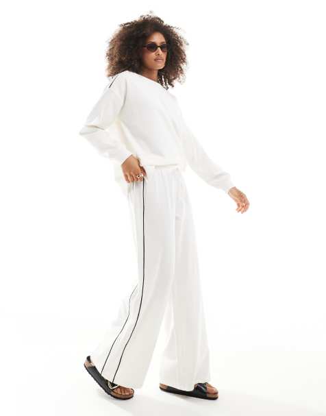 Cotton On ribbed wide leg pull on trouser in boho white