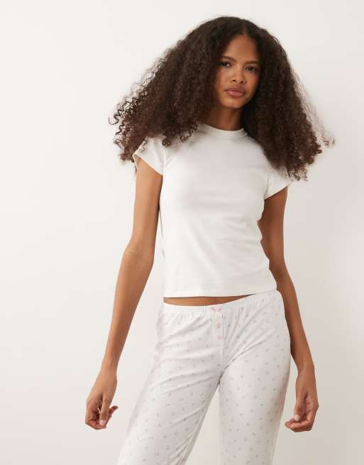 Cotton On – Biały krótki i obcisły miękki T-shirt, część zestawu, 3 z 3