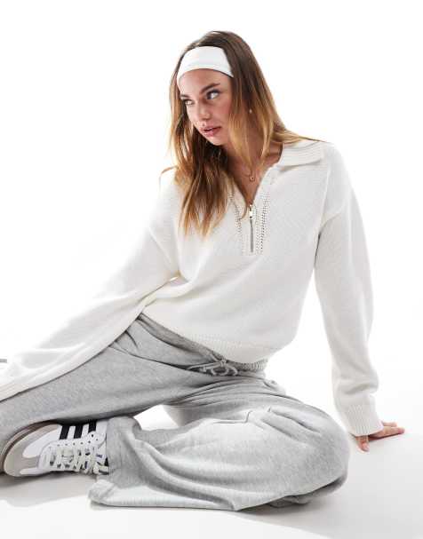 Cotton On half zip collared sweater in white