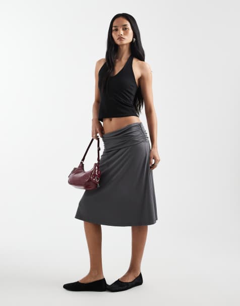 Cotton On Billie slinky skirt in charcoal - view 1