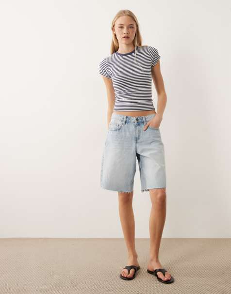 Cotton On – Blå, baggy, långa jeansshorts - view 1