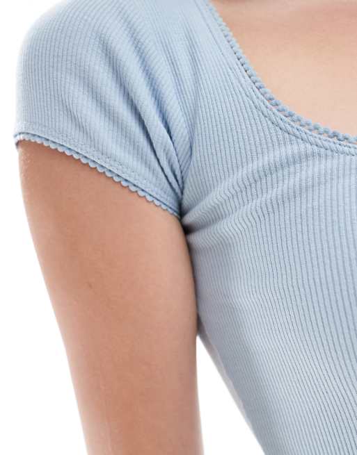 Cotton On – Blå topp med korta ärmar och picotkant, 2 av 4