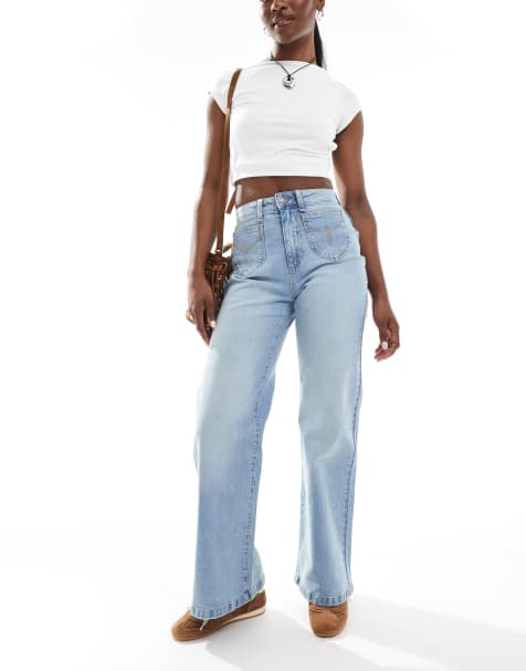Cotton On stretch wide leg jeans in sunfaded blue 