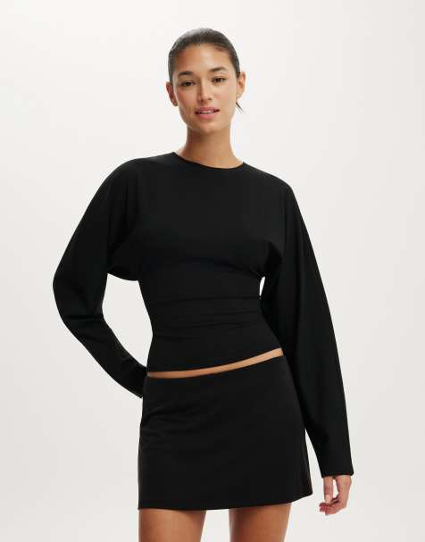 Cotton On Blair batwing cinched long sleeve top in black