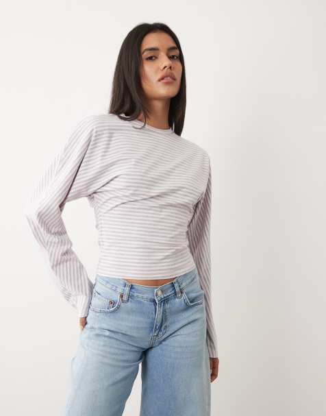 Cotton On Blair batwing long sleeve top in penny stripe babydoll - view 1