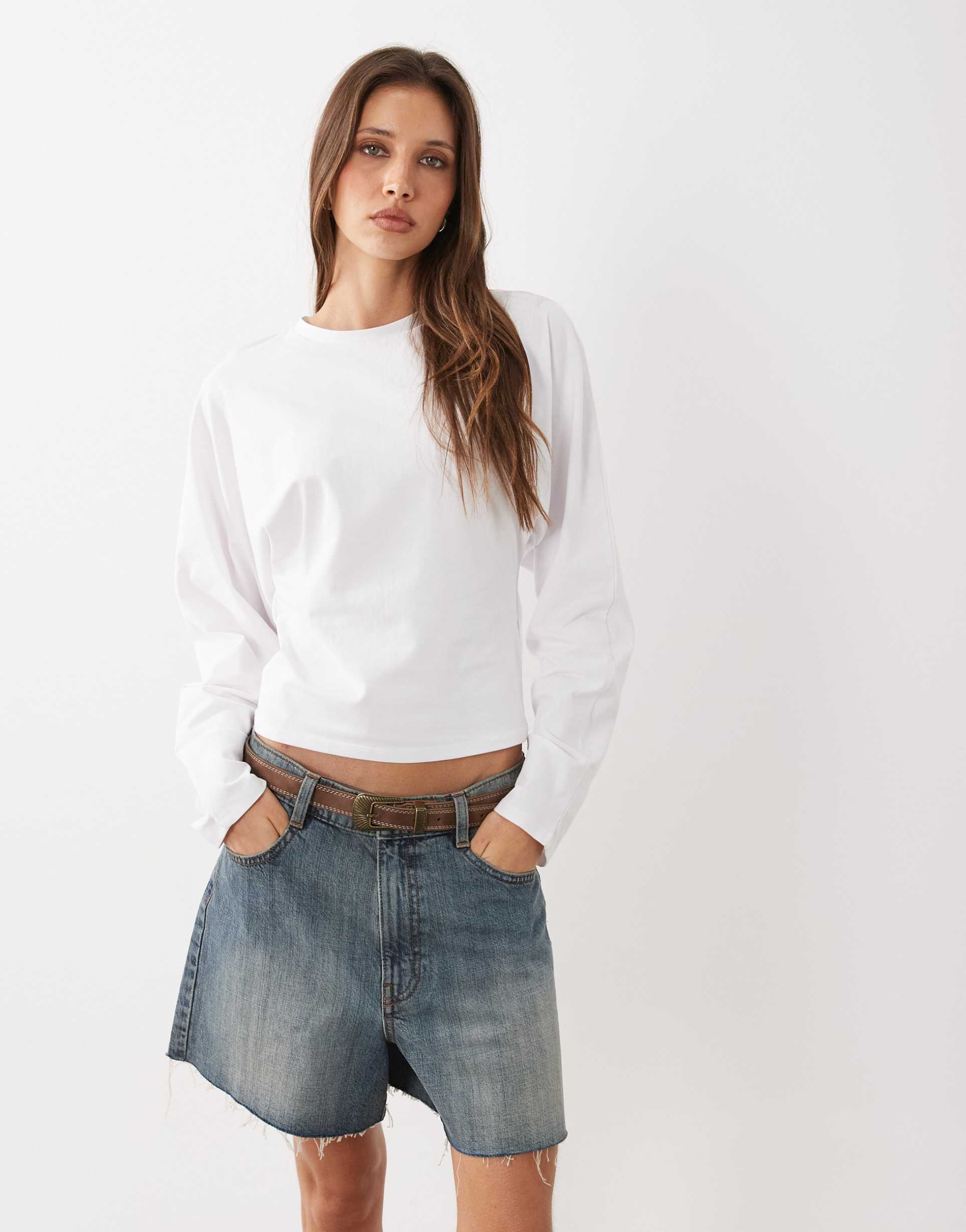 cotton on blair batwing long sleeve top in white