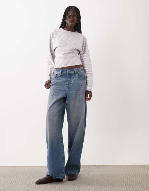 Cotton On Blair långärmad topp med pingvinärm i madi stripe cosmic star, mörk ek, 2 av 4