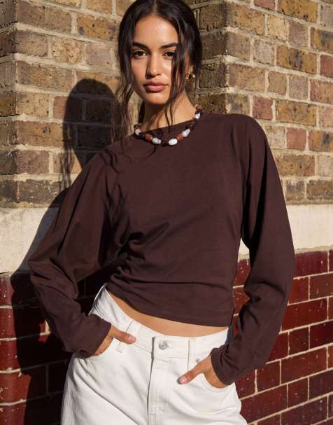 Cotton On - Blair - Top a maniche lunghe con maniche a pipistrello color quercia scuro - view 1