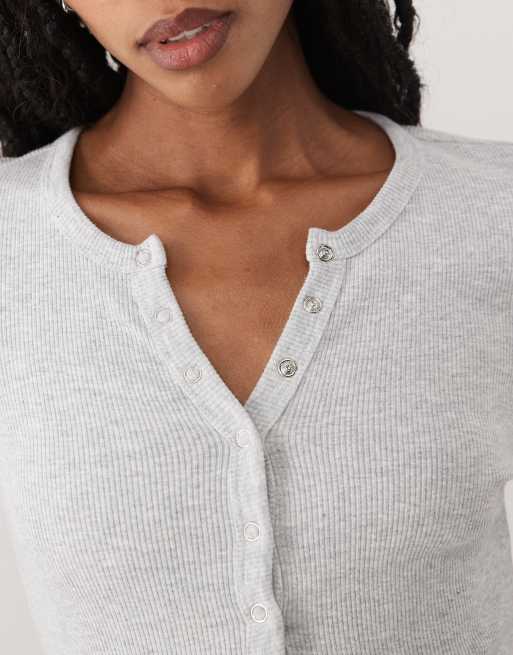 Cotton On - Blake - Gråmeleret langærmet henley-top med knapper, 3 af 4