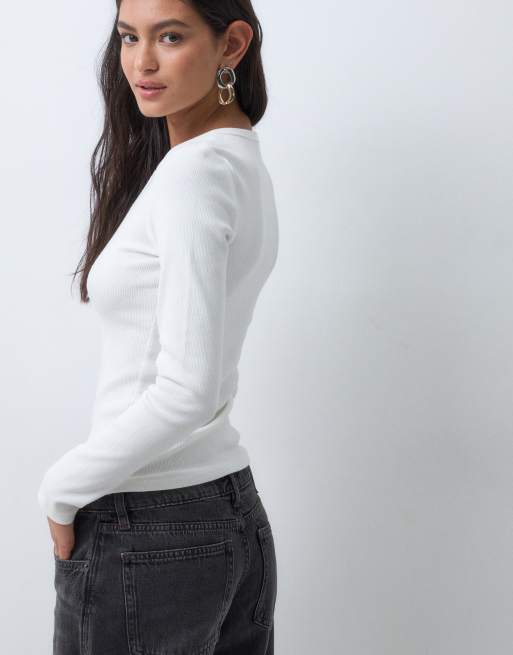 Cotton On Blake henley långärmad i vintagevit, 4 av 5