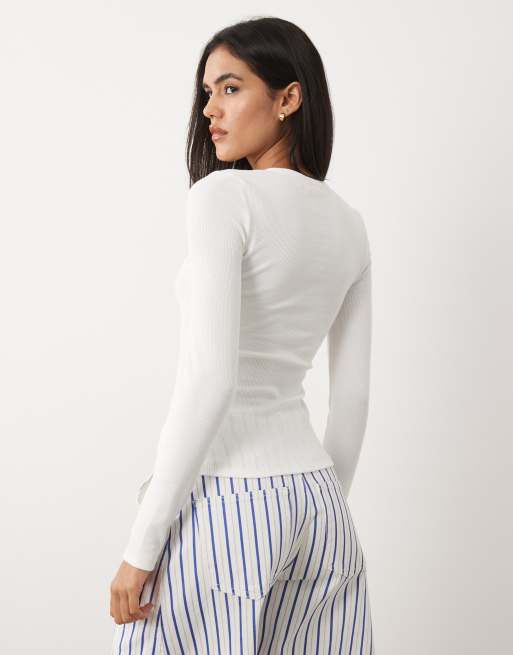 Cotton On Blake Henley Langarmoberteil in Vintage White, 4 von 4