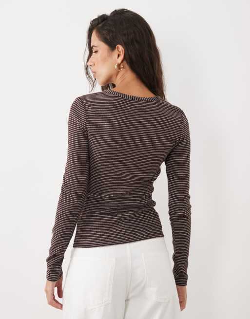 Cotton On blake henley long sleeve in dark oak stripe , 4 of 4