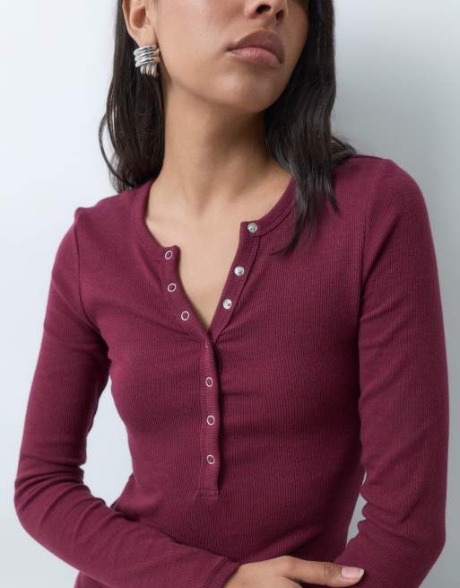 Cotton On blake henley long sleeve in petal red, 2 of 5
