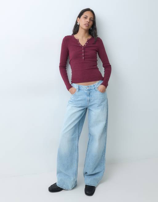 Cotton On blake henley long sleeve in petal red, 3 of 5
