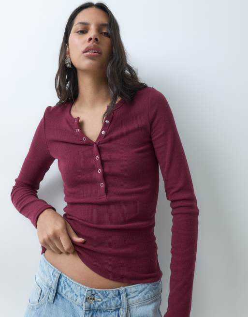 Cotton On blake henley long sleeve in petal red, 4 of 5