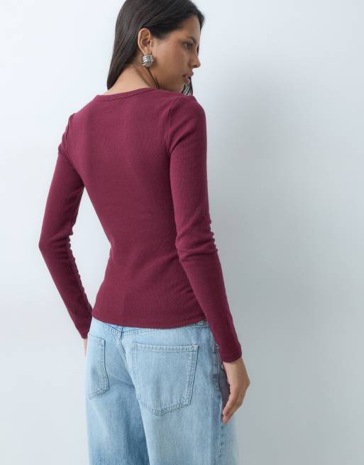 Cotton On blake henley long sleeve in petal red, 5 of 5