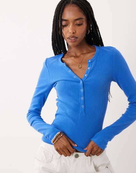 Cotton On blake henley long sleeve top in cobalt - view 1