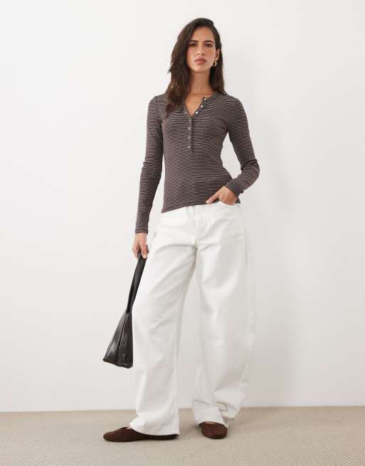 Cotton On blake henley long sleeve top in dark oak stripe , 3 of 4