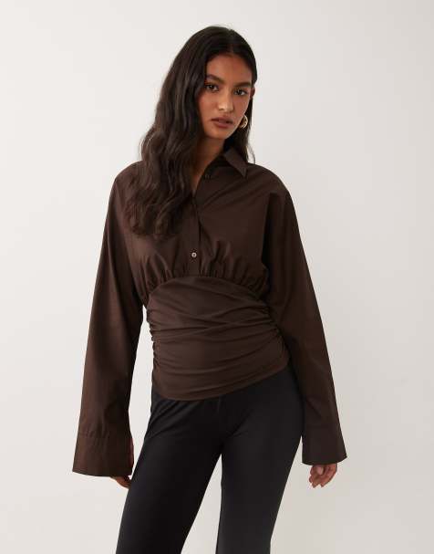 Cotton On Blake henley long sleeve top in dark oak - view 1