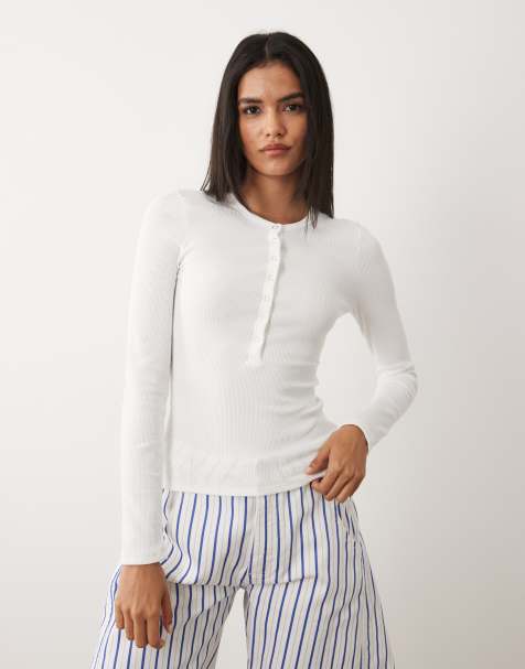Cotton On Blake Henley long sleeve top in vintage white - view 1