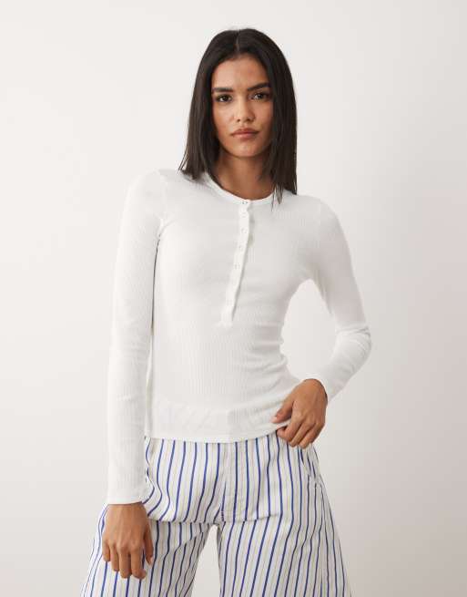 Cotton On Blake Henley long sleeve top in vintage white