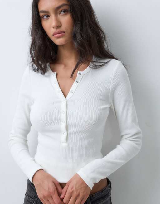 Cotton On Blake Henley-Shirt langärmlig in Vintage White, 5 von 5
