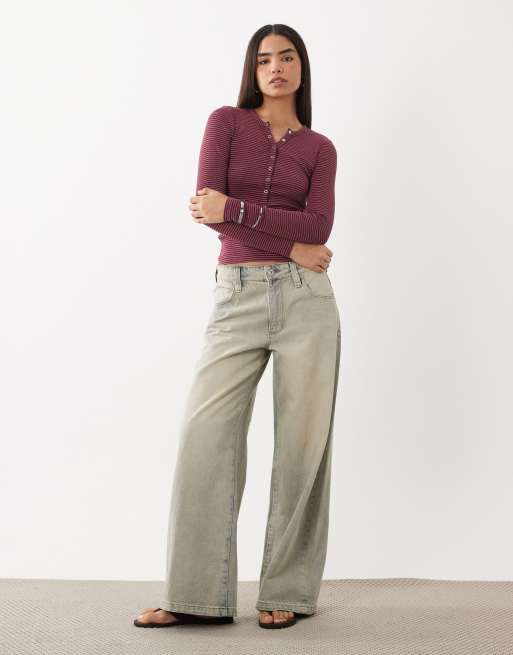 Cotton On – Blake – Langärmliges Henley-Oberteil in Samt-Johannisbeere mit Lisa-Streifen, 3 von 4