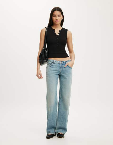 Cotton On Blake rib henley tank in black