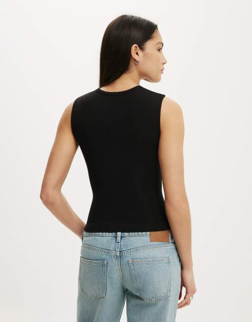 Cotton On Blake rib henley tank in black, 4 of 4