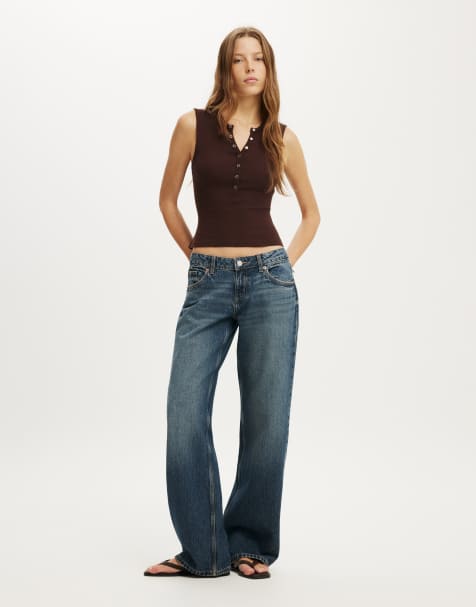 Cotton On Blake rib henley tank in dark oak