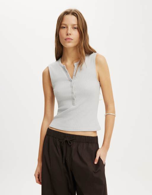 Cotton On Blake rib henley tank in marble mist, 2 of 4