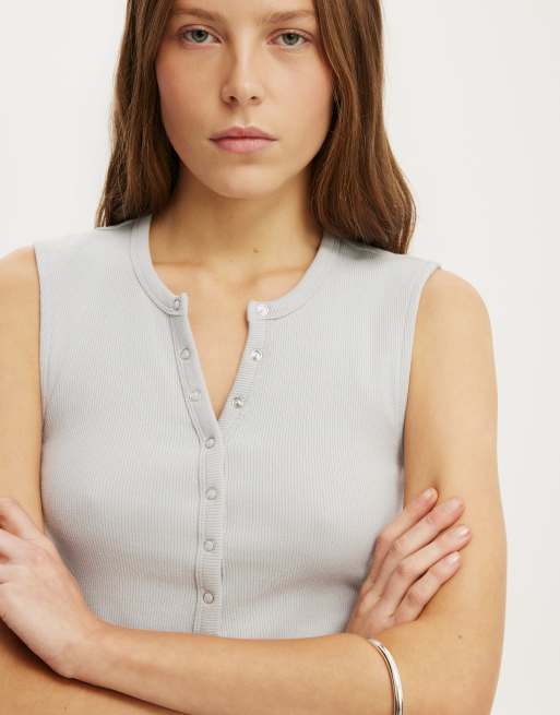 Cotton On Blake rib henley tank in marble mist, 3 of 4